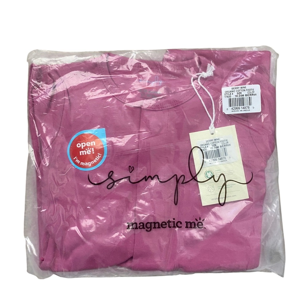 Simply Magnetic Me Organic Cotton Footie Kids 18-24M Berry Wine Magnetic Closure